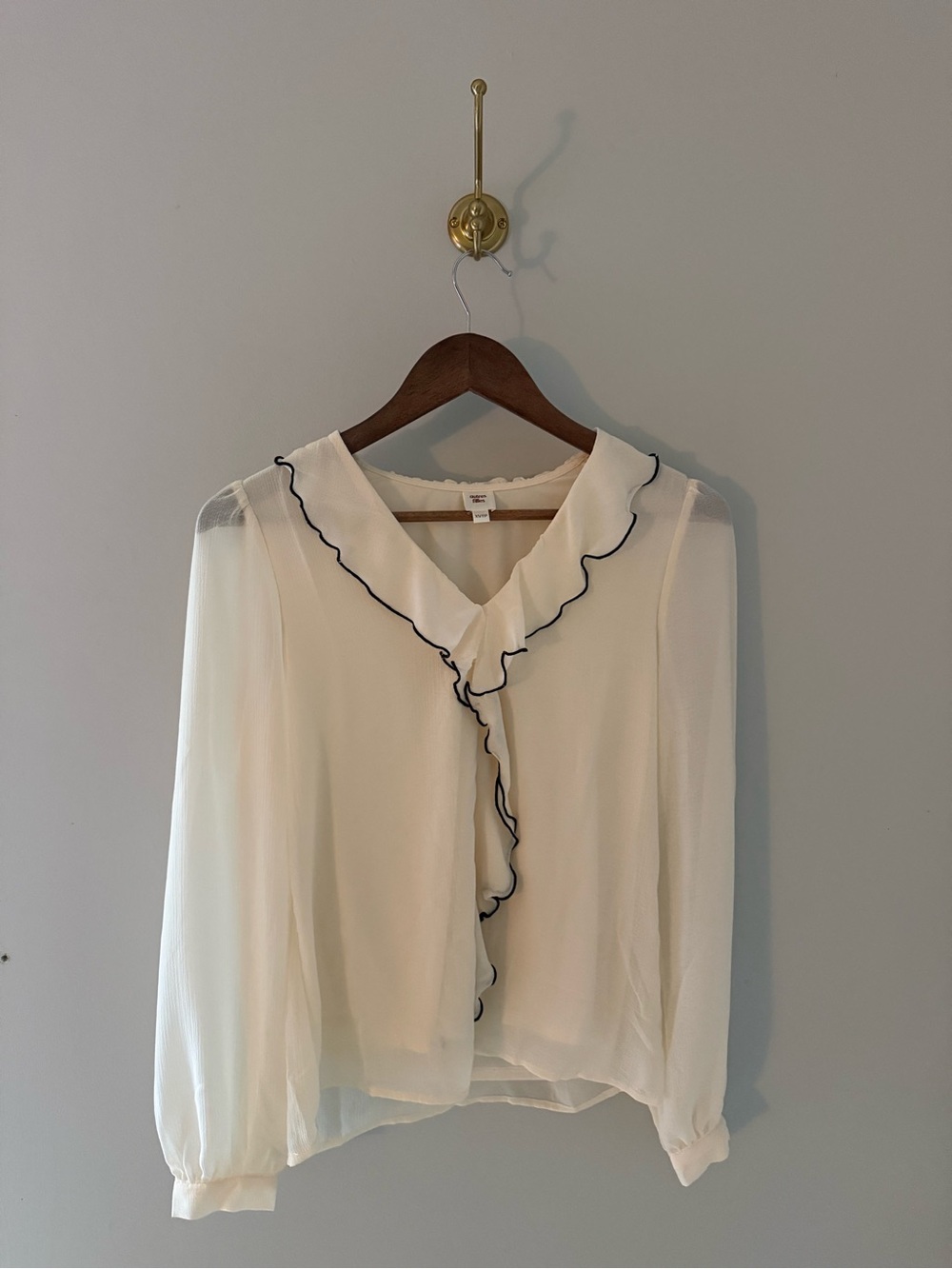 Ivory Ruffle-Trim Chiffon Blouse